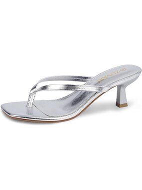 Women's Silver 2.16 Inch Thong Heels Slip Outsole Square Flip Flop Heel Sandal
